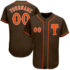 Custom Brown Baseball Jersey with Orange-White