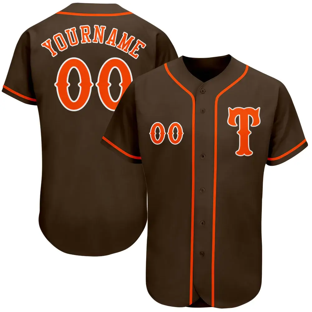 Custom Brown Baseball Jersey with Orange-White
