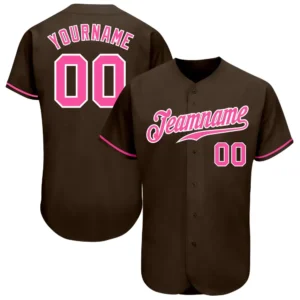 Custom Brown Baseball Jersey with Pink-White