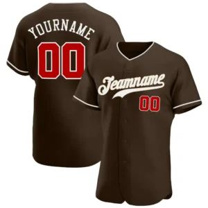 Custom Brown Baseball Jersey with Red-White