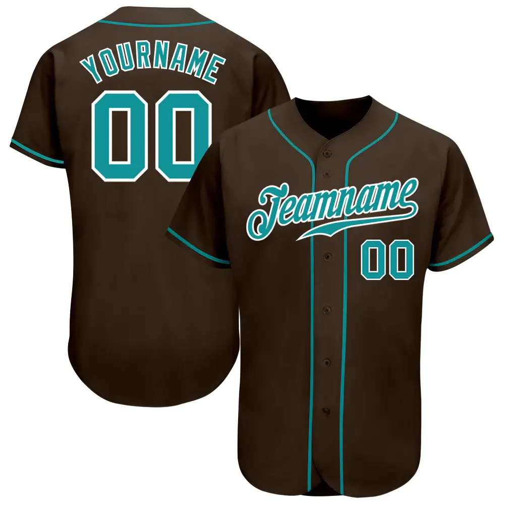 Custom Brown Baseball Jersey with Teal-White