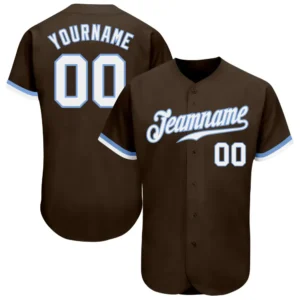 Custom Brown Baseball Jersey with White-Light Blue