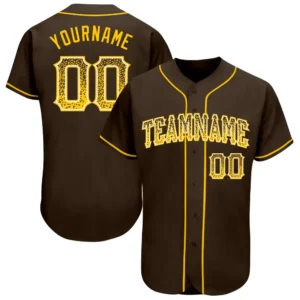 Custom Brown Drift Fashion Baseball Jersey with Gold-White