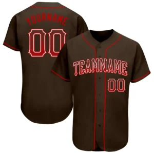 Custom Brown Drift Fashion Baseball Jersey with Red-White