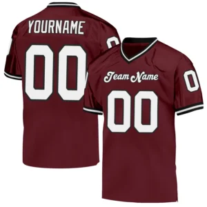 Custom Burgundy Mesh Throwback Football Jersey with White