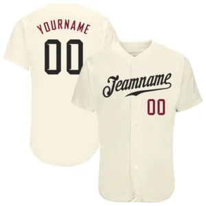 Custom Cream Baseball Jersey with Black-Crimson
