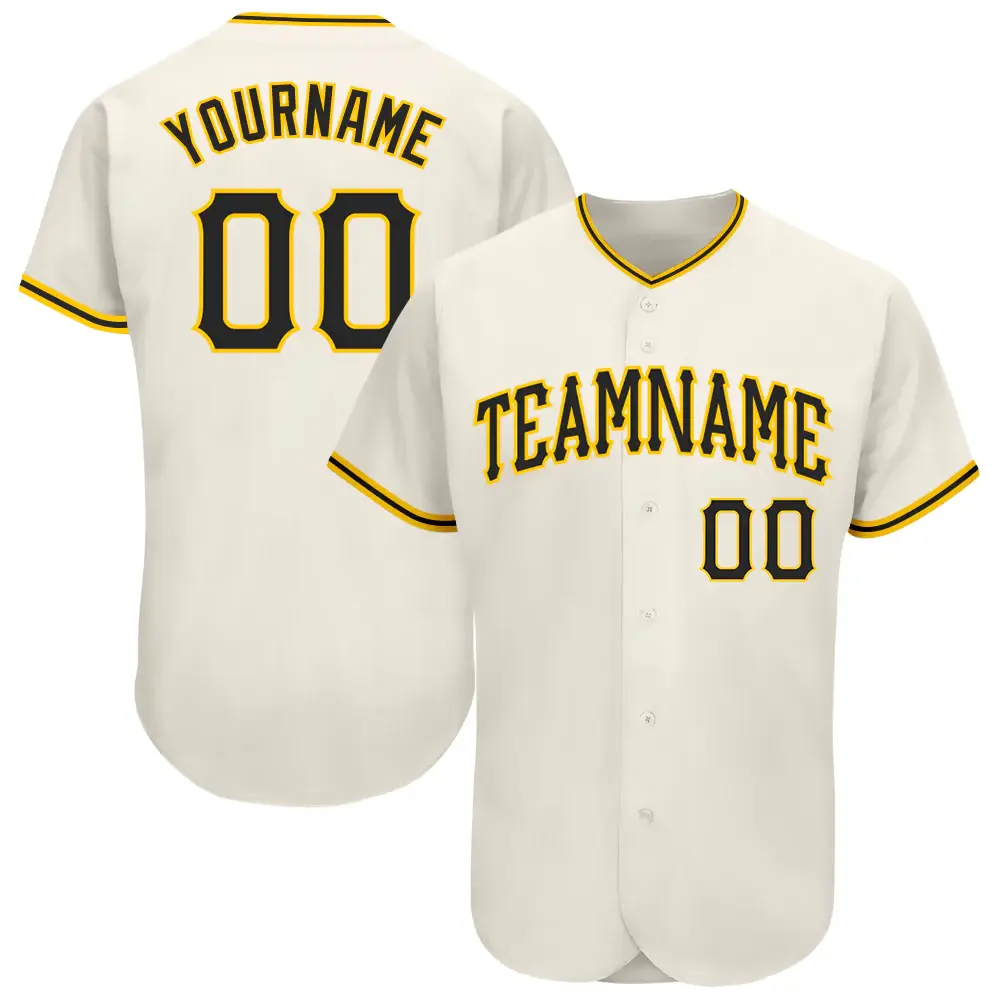 Custom Cream Baseball Jersey with Black-Gold