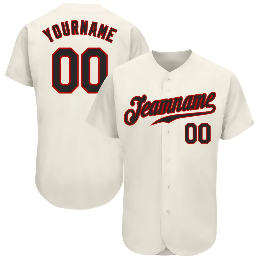 Custom Cream Baseball Jersey with Black-Red