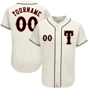 Custom Cream Baseball Jersey with Black-Red