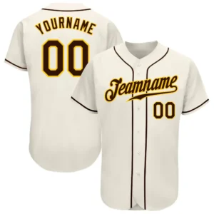 Custom Cream Baseball Jersey with Brown-Gold