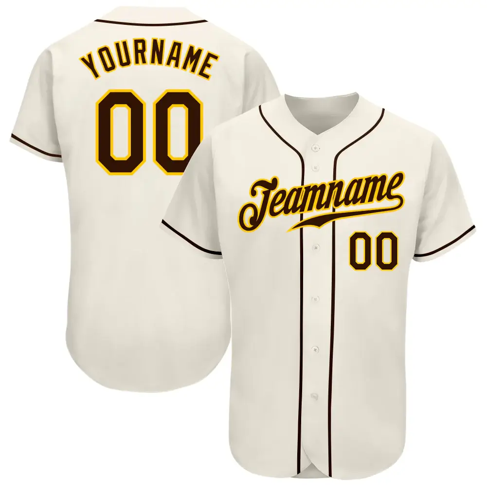 Custom Cream Baseball Jersey with Brown-Gold