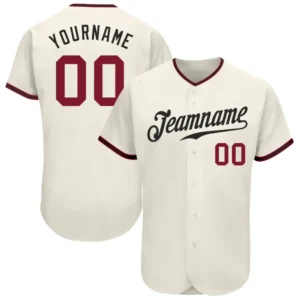 Custom Cream Baseball Jersey with Crimson-Black