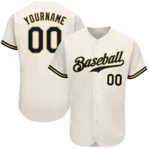 Custom Cream Baseball Jersey with Navy-Gold