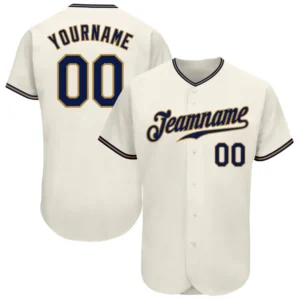Custom Cream Baseball Jersey with Navy-Old Gold