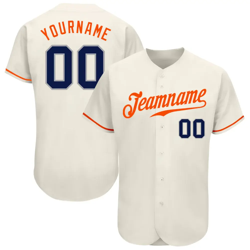Custom Cream Baseball Jersey with Navy-Orange