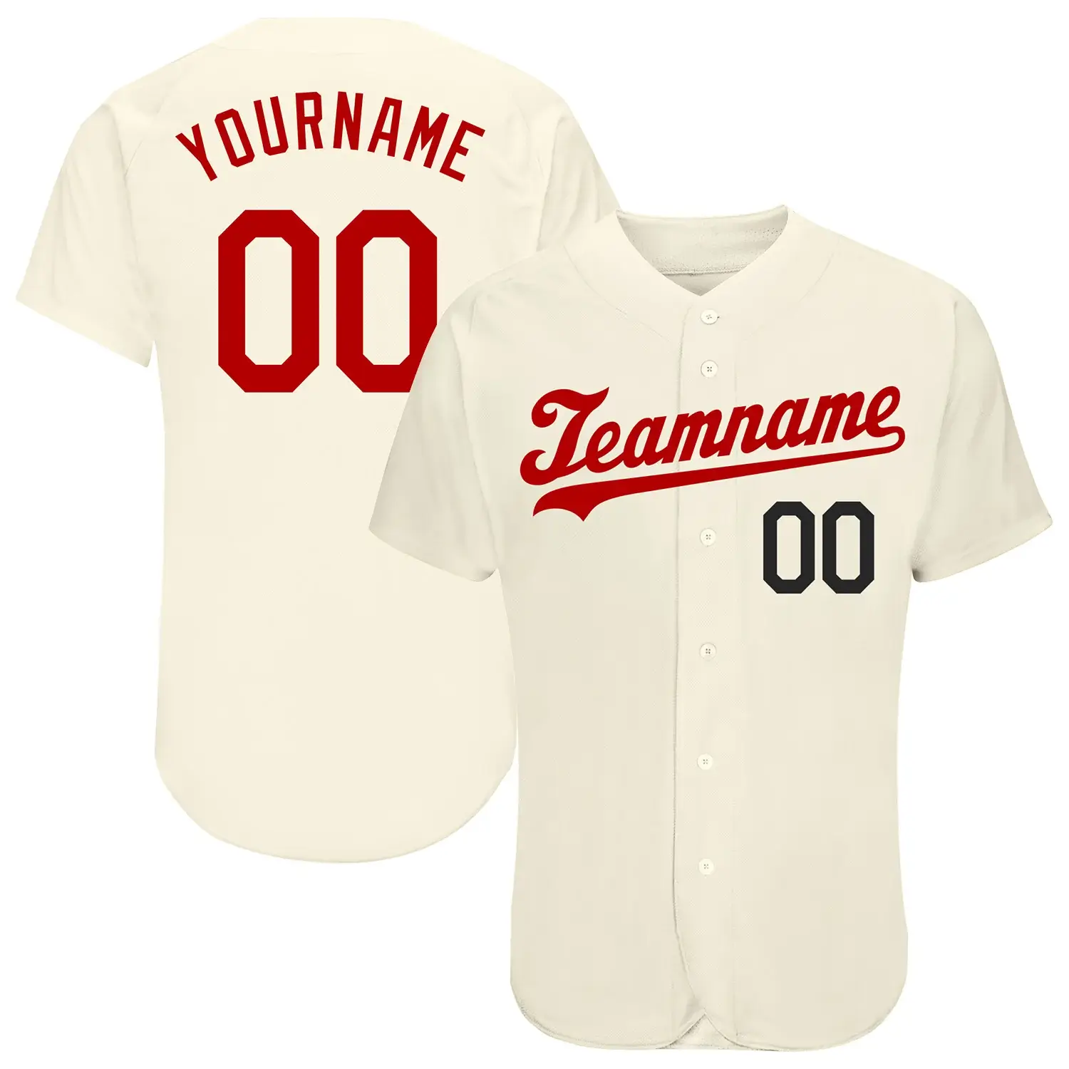 Custom Cream Baseball Jersey with Red-Black