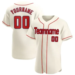 Custom Cream Baseball Jersey with Red-Navy