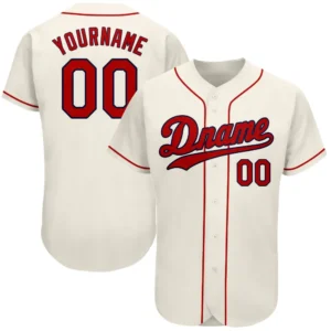 Custom Cream Baseball Jersey with Red-Navy