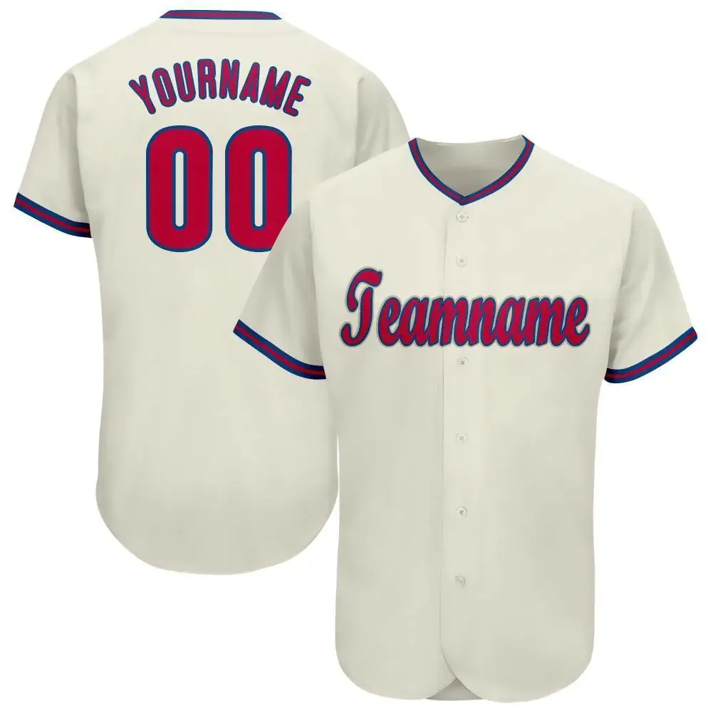 Custom Cream Baseball Jersey with Red-Royal