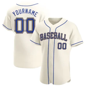 Custom Cream Baseball Jersey with Royal-Gold