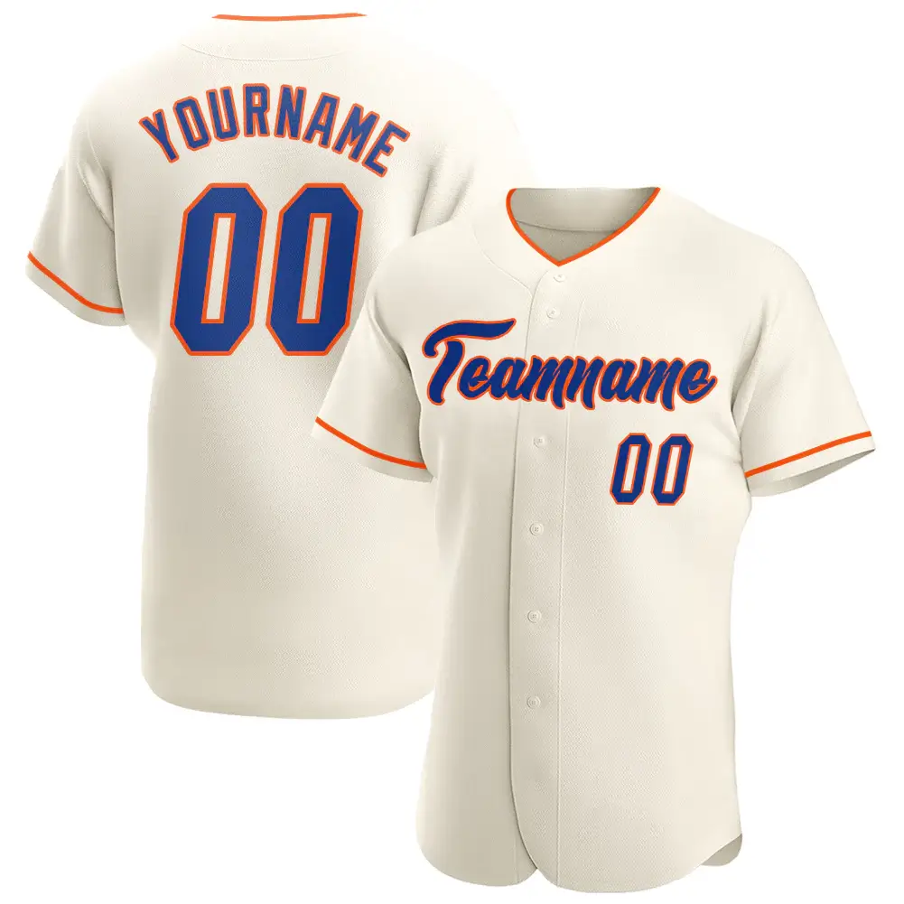 Custom Cream Baseball Jersey with Royal-Orange