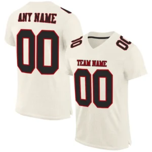 Custom Cream Mesh Football Jersey with Black-Red