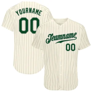 Custom Cream Pinstripe Baseball Jersey with Green-Gray