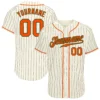 Custom Cream Pinstripe Baseball Jersey with Orange-Green