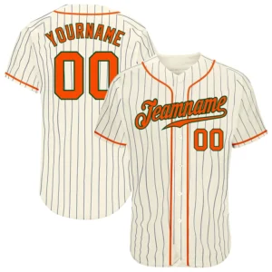 Custom Cream Pinstripe Baseball Jersey with Orange-Green