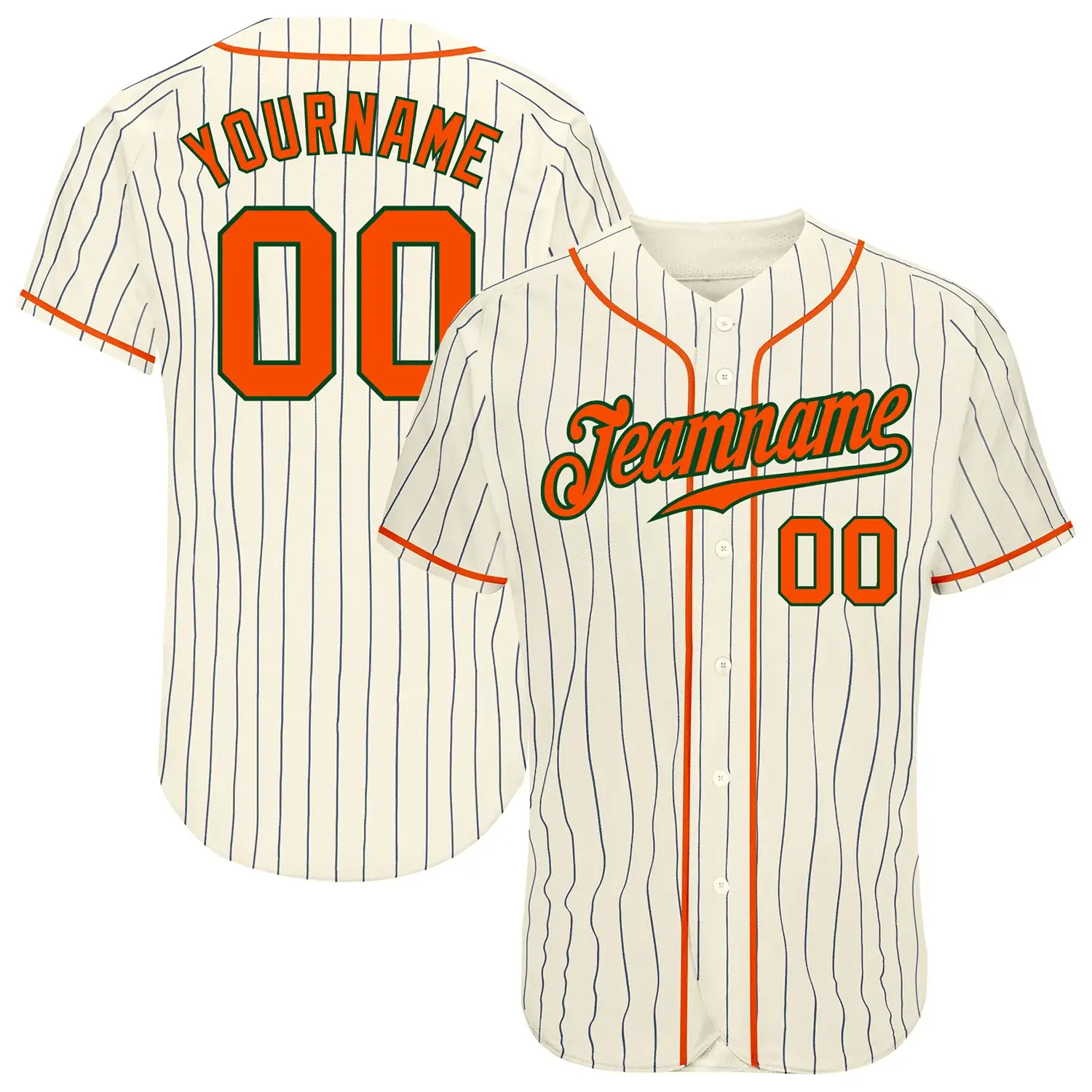 Custom Cream Pinstripe Baseball Jersey with Orange-Green