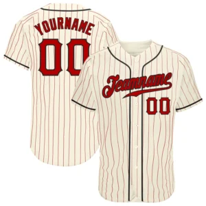Custom Cream Pinstripe Baseball Jersey with Red-Black