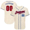 Custom Cream Pinstripe Baseball Jersey with Red-Royal