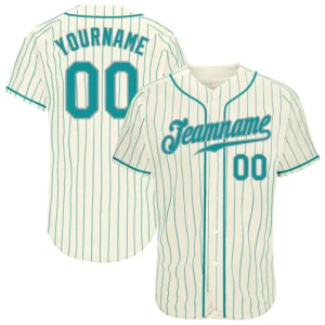 Custom Cream Pinstripe Baseball Jersey with Teal-Gray