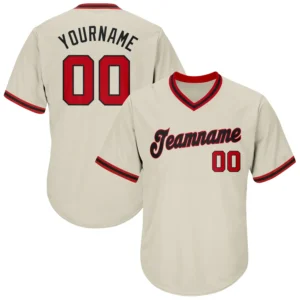 Custom Cream Throwback Baseball Jersey with Red-Black