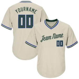 Custom Cream Throwback Baseball Jersey with Hunter Green-Royal