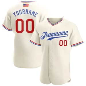 Custom Cream USA Flag Fashion Baseball Jersey with Red-Royal