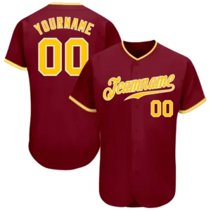 Custom Crimson Baseball Jersey with Gold-White