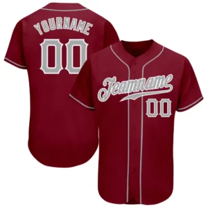Custom Crimson Baseball Jersey with Gray-White