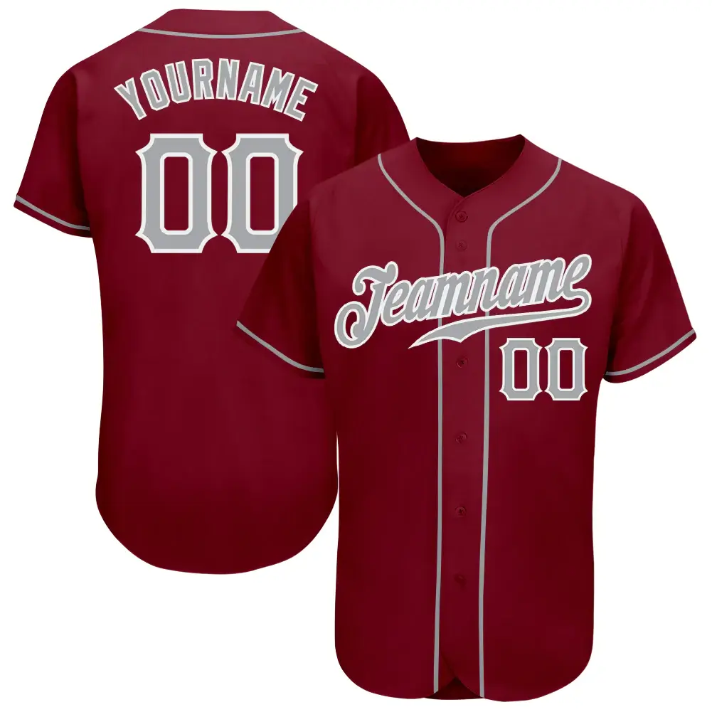 Custom Crimson Baseball Jersey with Gray-White