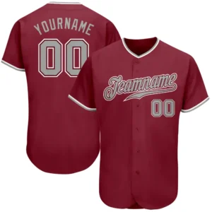 Custom Crimson Baseball Jersey with Gray-White