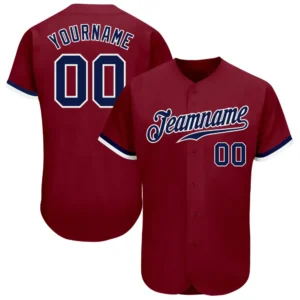 Custom Crimson Baseball Jersey with Navy-White