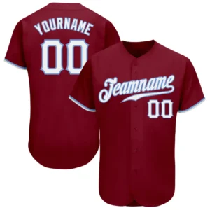 Custom Crimson Baseball Jersey with White-Light Blue
