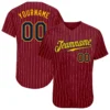 Custom Crimson Pinstripe Baseball Jersey with Navy-Gold