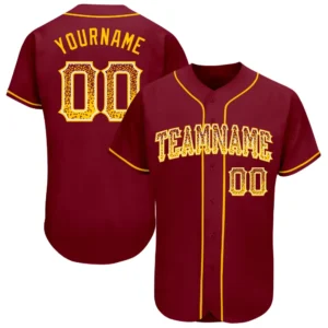 Custom Crimson Drift Fashion Baseball Jersey with Gold-White