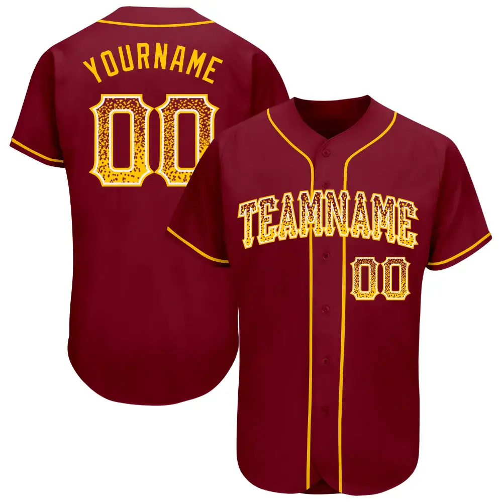 Custom Crimson Drift Fashion Baseball Jersey with Gold-White