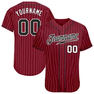 Custom Crimson Pinstripe Baseball Jersey with Black-White