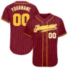 Custom Crimson Pinstripe Baseball Jersey with Gold-White