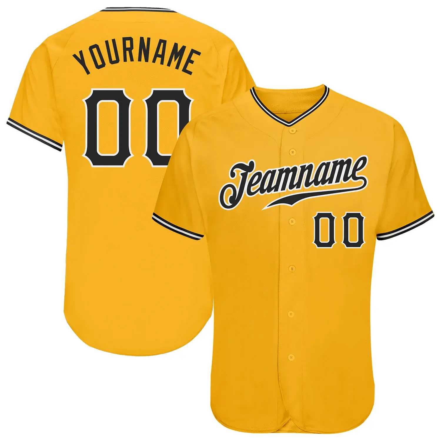 Custom Gold Baseball Jersey with Black-White