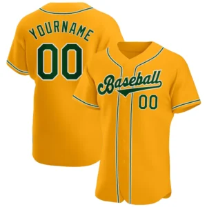 Custom Gold Baseball Jersey with Green-White