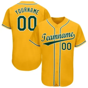 Custom Gold Baseball Jersey with Green-White